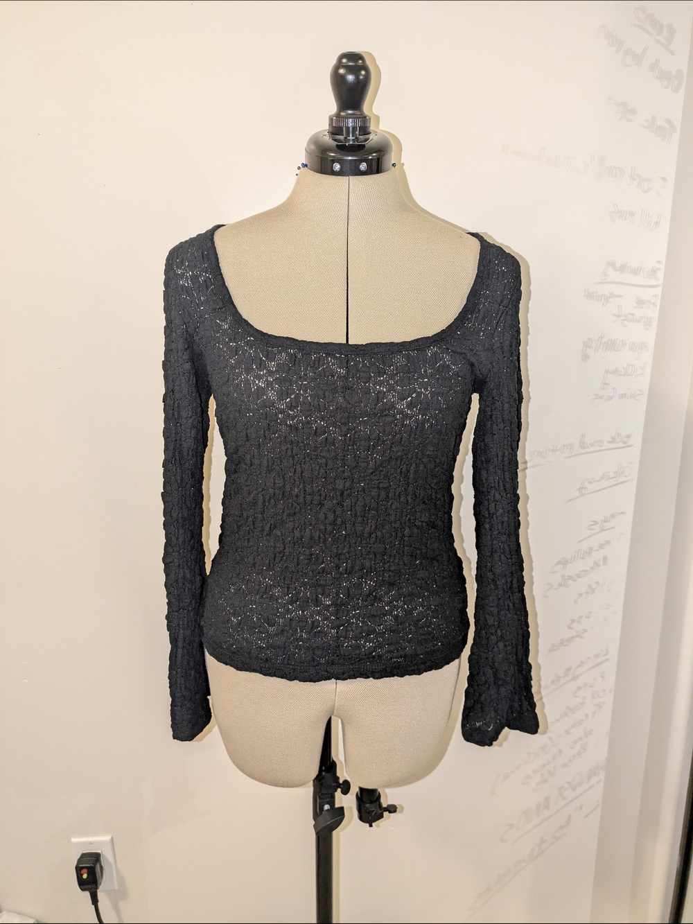Black Stretch Lace Bell Sleeve Too